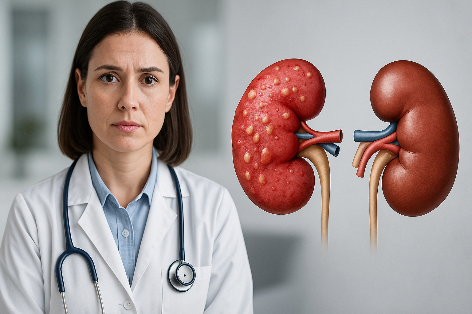 Ilustración médica de los riñones y el tracto urinario asociada a una infección renal